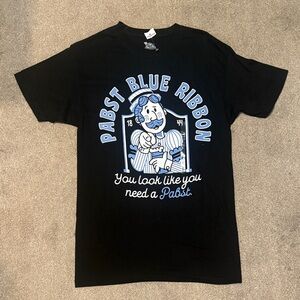 Pabst Blue Ribbon Black Graphic Short Sleeve Tee Size S